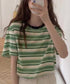 マルチボーダーTシャツ 半袖カットソー夏 レディース 配色プルオーバー クルーネック バイカラー 夏トップス 着やせ おしゃれ カジュアル tシャツ半袖 レトロT 90QIY-001