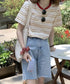 マルチボーダーTシャツ 半袖カットソー夏 レディース 配色プルオーバー クルーネック バイカラー 夏トップス 着やせ おしゃれ カジュアル tシャツ半袖 レトロT 90QIY-001