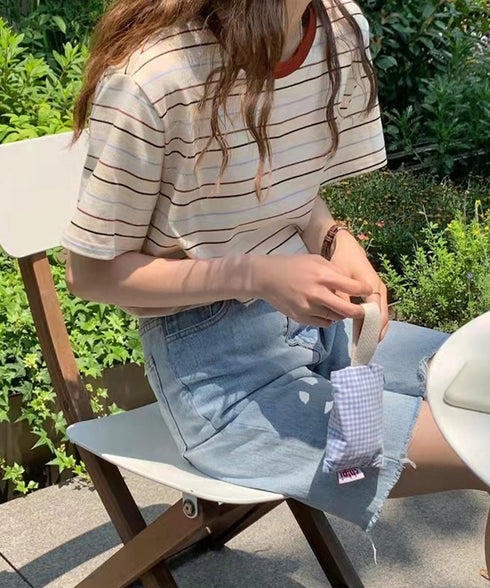 マルチボーダーTシャツ 半袖カットソー夏 レディース 配色プルオーバー クルーネック バイカラー 夏トップス 着やせ おしゃれ カジュアル tシャツ半袖 レトロT 90QIY-001