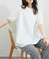 ワッフルTシャツ半袖レディースゆったり夏 大人可愛いワッフルプルオーバー パフスリーブ体型カバートップス カジュアル 裾ラウンドゆるtシャツ 無地カットソー春夏服 90RRT-001