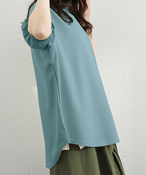 ワッフルTシャツ半袖レディースゆったり夏 大人可愛いワッフルプルオーバー パフスリーブ体型カバートップス カジュアル 裾ラウンドゆるtシャツ 無地カットソー春夏服 90RRT-001