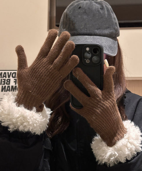 スマホ対応手袋 暖かい ボア袖グローブ冬 指穴リブニット手袋レディース あったか もこもこカフス手袋 ホールタッチニットグローブ 5本指手袋スポーツ観戦防寒グッズ 90SENLE-001