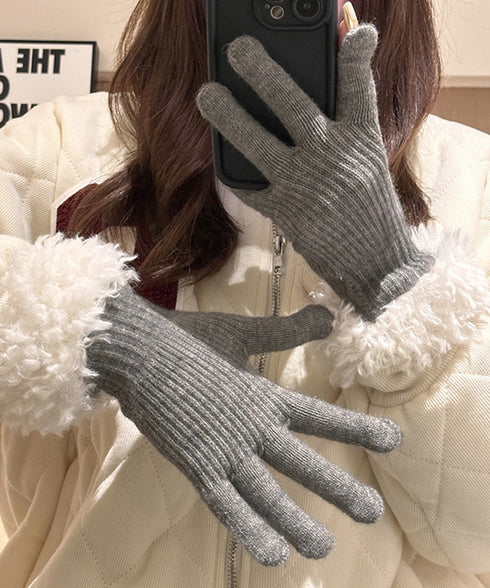 スマホ対応手袋 暖かい ボア袖グローブ冬 指穴リブニット手袋レディース あったか もこもこカフス手袋 ホールタッチニットグローブ 5本指手袋スポーツ観戦防寒グッズ 90SENLE-001