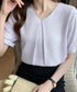 半袖シャツブラウスレディースVネック夏服 タックブラウスきれいめ オフィスブラウス 上品 大人フェミニントップス ベーシックシャツ 薄手サテン風プルオーバーシャツ 90SHANGJ-002
