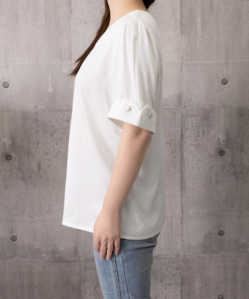 半袖シャツブラウスレディースVネック夏服 タックブラウスきれいめ オフィスブラウス 上品 大人フェミニントップス ベーシックシャツ 薄手サテン風プルオーバーシャツ 90SHANGJ-002