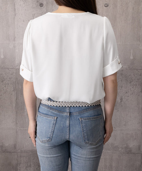 半袖シャツブラウスレディースVネック夏服 タックブラウスきれいめ オフィスブラウス 上品 大人フェミニントップス ベーシックシャツ 薄手サテン風プルオーバーシャツ 90SHANGJ-002