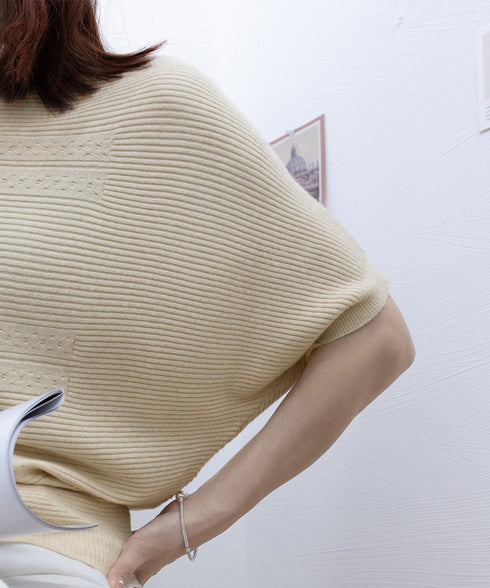 サマーニットトップス ドルマンスリーブ夏 レディース ボートネックニットきれいめカジュアル ニットプルオーバー ベーシック 半袖ニット 着やせ 無地ニットソー春夏 90SXIH-003