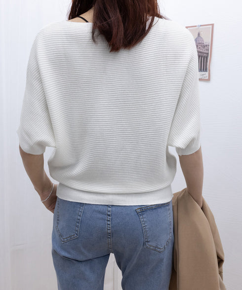 サマーニットトップス ドルマンスリーブ夏 レディース ボートネックニットきれいめカジュアル ニットプルオーバー ベーシック 半袖ニット 着やせ 無地ニットソー春夏 90SXIH-003