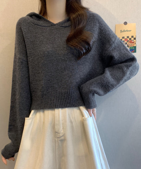 ニットパーカーフード付き ニットセーター レディース 大人可愛い ショート丈フーディー シンプル ニットプルオーバー おしゃれ 無地セーター 秋冬 ニットトップス 90SXIH-004