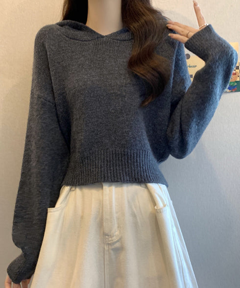 ニットパーカーフード付き ニットセーター レディース 大人可愛い ショート丈フーディー シンプル ニットプルオーバー おしゃれ 無地セーター 秋冬 ニットトップス 90SXIH-004