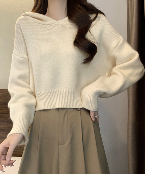 ニットパーカーフード付き ニットセーター レディース 大人可愛い ショート丈フーディー シンプル ニットプルオーバー おしゃれ 無地セーター 秋冬 ニットトップス 90SXIH-004