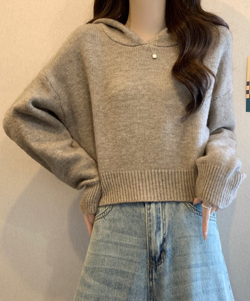 ニットパーカーフード付き ニットセーター レディース 大人可愛い ショート丈フーディー シンプル ニットプルオーバー おしゃれ 無地セーター 秋冬 ニットトップス 90SXIH-004