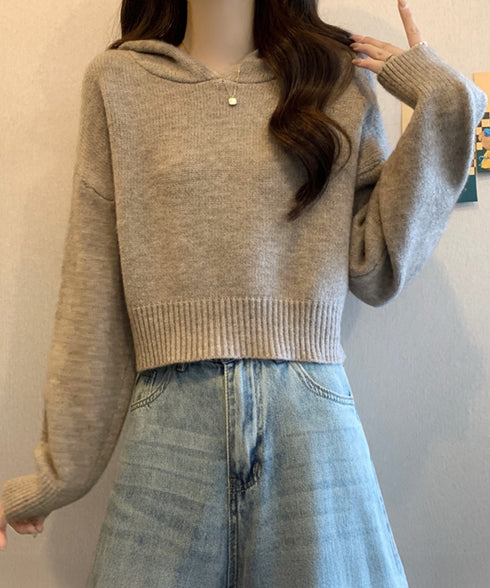 ニットパーカーフード付き ニットセーター レディース 大人可愛い ショート丈フーディー シンプル ニットプルオーバー おしゃれ 無地セーター 秋冬 ニットトップス 90SXIH-004