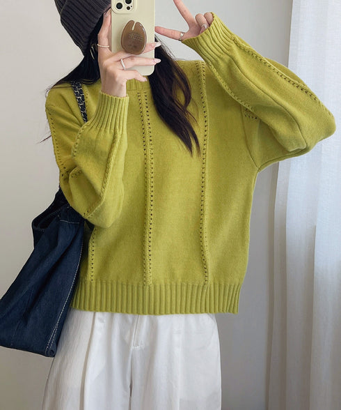 ニットトップス 秋冬クルーネックセーター レディース 透かし編みニットプルオーバー 丸首 大人カジュアルニットウェア 韓国風着やせニット 20代30代おしゃれ秋服 90SXIH-005