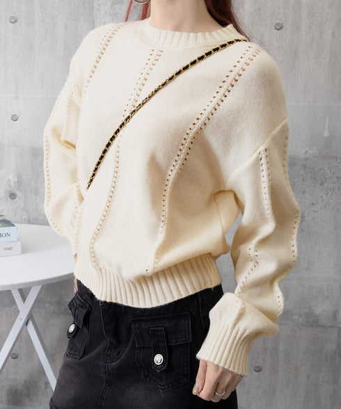 ニットトップス 秋冬クルーネックセーター レディース 透かし編みニットプルオーバー 丸首 大人カジュアルニットウェア 韓国風着やせニット 20代30代おしゃれ秋服 90SXIH-005