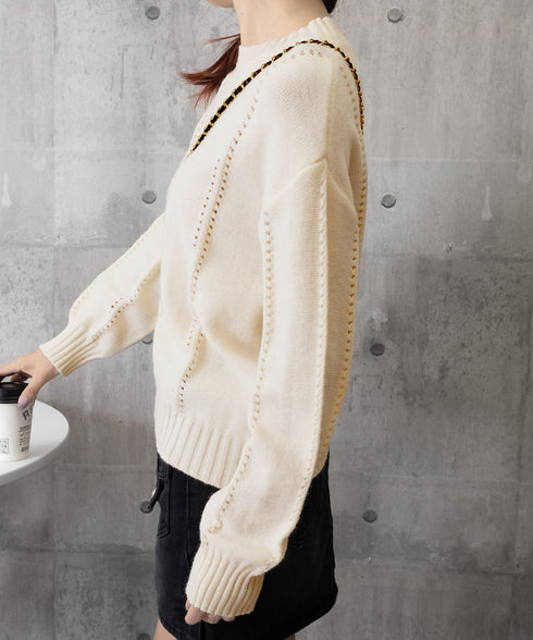 ニットトップス 秋冬クルーネックセーター レディース 透かし編みニットプルオーバー 丸首 大人カジュアルニットウェア 韓国風着やせニット 20代30代おしゃれ秋服 90SXIH-005