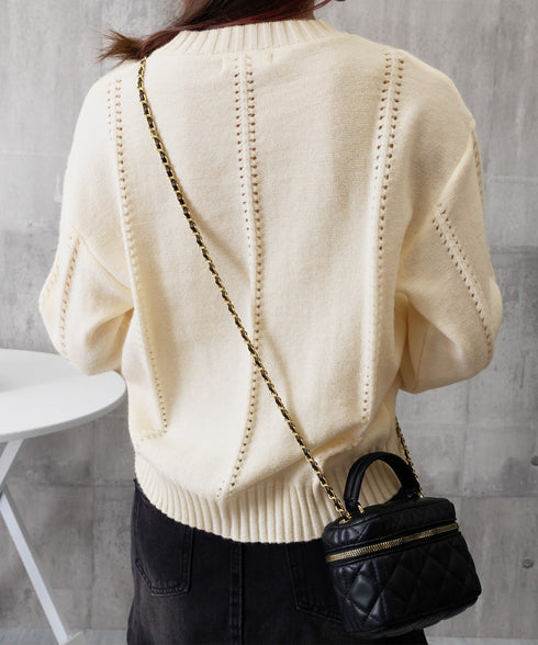 ニットトップス 秋冬クルーネックセーター レディース 透かし編みニットプルオーバー 丸首 大人カジュアルニットウェア 韓国風着やせニット 20代30代おしゃれ秋服 90SXIH-005