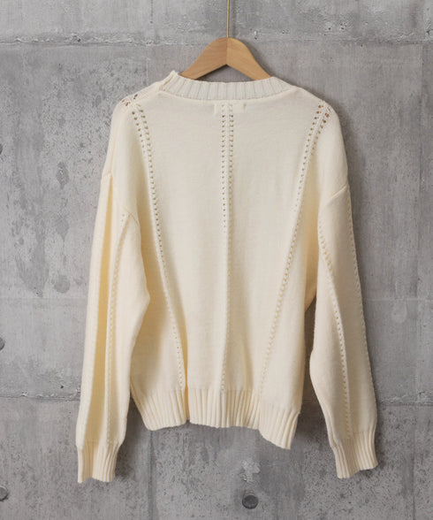 ニットトップス 秋冬クルーネックセーター レディース 透かし編みニットプルオーバー 丸首 大人カジュアルニットウェア 韓国風着やせニット 20代30代おしゃれ秋服 90SXIH-005