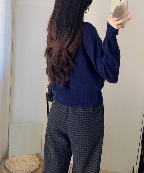 ショート丈ニットカーディガンポケット付き レディース 大きめボタンニットセーター 秋冬 無地羽織り着回し トレンド きれいめカジュアル 大人ニットアウター 韓国風 90SXIH-006