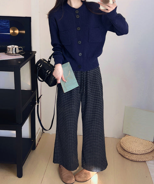 ショート丈ニットカーディガンポケット付き レディース 大きめボタンニットセーター 秋冬 無地羽織り着回し トレンド きれいめカジュアル 大人ニットアウター 韓国風 90SXIH-006