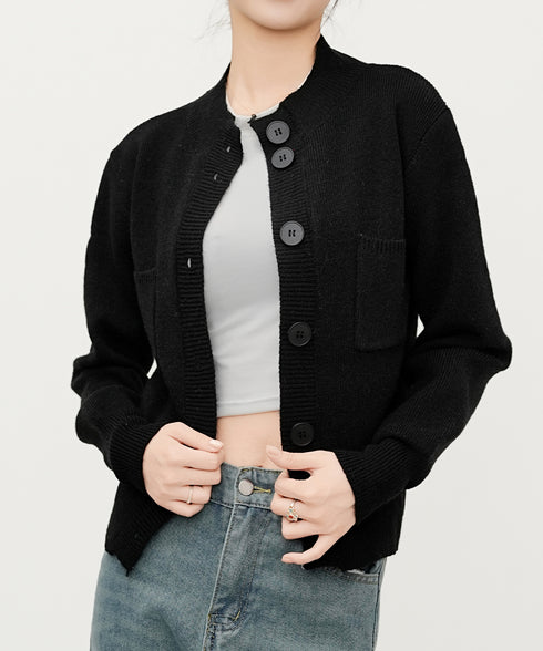 ショート丈ニットカーディガンポケット付き レディース 大きめボタンニットセーター 秋冬 無地羽織り着回し トレンド きれいめカジュアル 大人ニットアウター 韓国風 90SXIH-006