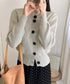 ショート丈ニットカーディガンポケット付き レディース 大きめボタンニットセーター 秋冬 無地羽織り着回し トレンド きれいめカジュアル 大人ニットアウター 韓国風 90SXIH-006