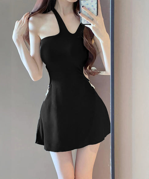 ワンピース水着 レディースモノキニ韓国風 バックオープン水着 ショートパンツ 2点セット セクシー 背中見せ水着 大人可愛いリゾート旅行水着 海遊び体型カバー水着 90WEISHA-001