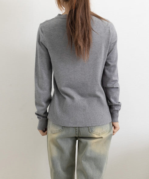 ニットセーターフロントボタンニットカーデ レディース クルーネックニットトップス オフィスカジュアル 無地リブニット スリムフィット きれいめニットウェア 着回し 90XDAKE-001