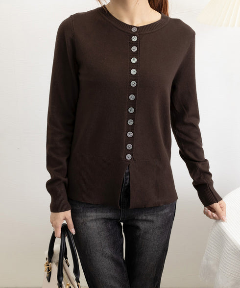 ニットセーターフロントボタンニットカーデ レディース クルーネックニットトップス オフィスカジュアル 無地リブニット スリムフィット きれいめニットウェア 着回し 90XDAKE-001