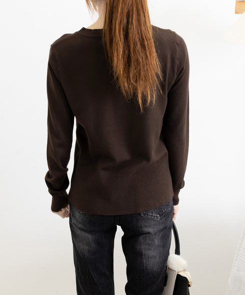 ニットセーターフロントボタンニットカーデ レディース クルーネックニットトップス オフィスカジュアル 無地リブニット スリムフィット きれいめニットウェア 着回し 90XDAKE-001