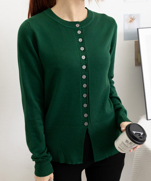 ニットセーターフロントボタンニットカーデ レディース クルーネックニットトップス オフィスカジュアル 無地リブニット スリムフィット きれいめニットウェア 着回し 90XDAKE-001
