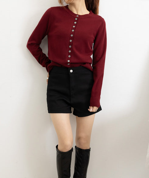 ニットセーターフロントボタンニットカーデ レディース クルーネックニットトップス オフィスカジュアル 無地リブニット スリムフィット きれいめニットウェア 着回し 90XDAKE-001