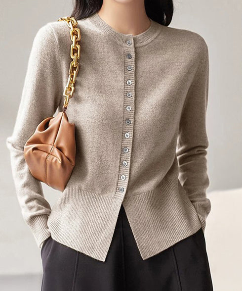 ニットセーターフロントボタンニットカーデ レディース クルーネックニットトップス オフィスカジュアル 無地リブニット スリムフィット きれいめニットウェア 着回し 90XDAKE-001