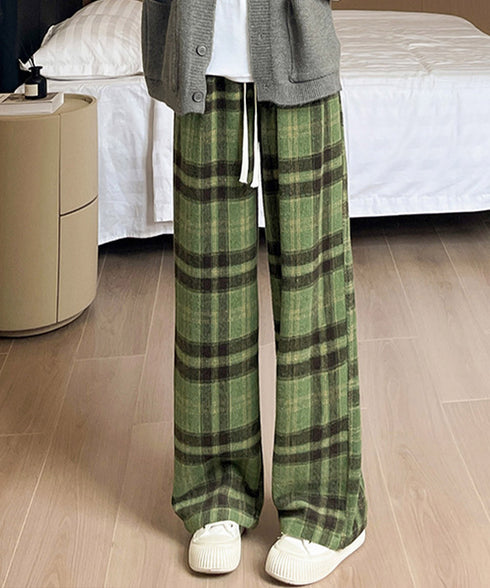 チェック柄パンツハイウエストワイドパンツ 裏起毛ノーマル2タイプ レトロロングパンツ レディース 韓国風暖かいパンツ 着やせストレートパンツ カジュアルパンツ厚手 90XFZ-001