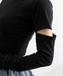 長袖Tシャツ 袖カットアウト カットソー レディース ショート丈tシャツ ラウンドネック 袖カットオフ 細見え トップス かっこいい ヘソ出しプルオーバー 韓国風 90XFZ-002