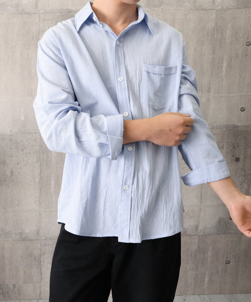 メンズ長袖シャツ綿麻風トップス韓国風秋服 リネンシャツ羽織り無地 胸ポケットカジュアルシャツ春秋 大人トップスゆったり 通勤通学 20代30代軽やかライトアウター 90XIAOD-001