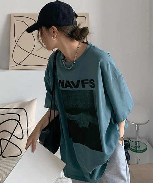 ロングtシャツ ビッグシルエットTシャツ レディース 韓国風プルオーバー 着やせビッグtシャツ半袖 ゆったり おしゃれカットソー 夏トップス グラフィック ロゴT 90XIAOHD-001