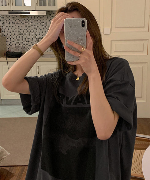 ロングtシャツ ビッグシルエットTシャツ レディース 韓国風プルオーバー 着やせビッグtシャツ半袖 ゆったり おしゃれカットソー 夏トップス グラフィック ロゴT 90XIAOHD-001