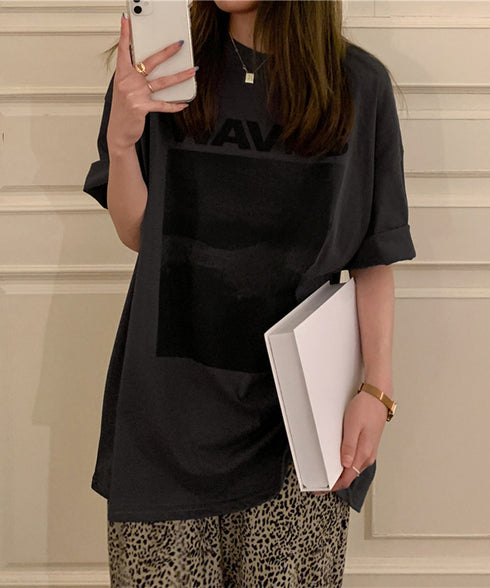 ロングtシャツ ビッグシルエットTシャツ レディース 韓国風プルオーバー 着やせビッグtシャツ半袖 ゆったり おしゃれカットソー 夏トップス グラフィック ロゴT 90XIAOHD-001