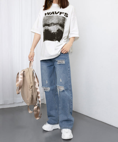 ロングtシャツ ビッグシルエットTシャツ レディース 韓国風プルオーバー 着やせビッグtシャツ半袖 ゆったり おしゃれカットソー 夏トップス グラフィック ロゴT 90XIAOHD-001
