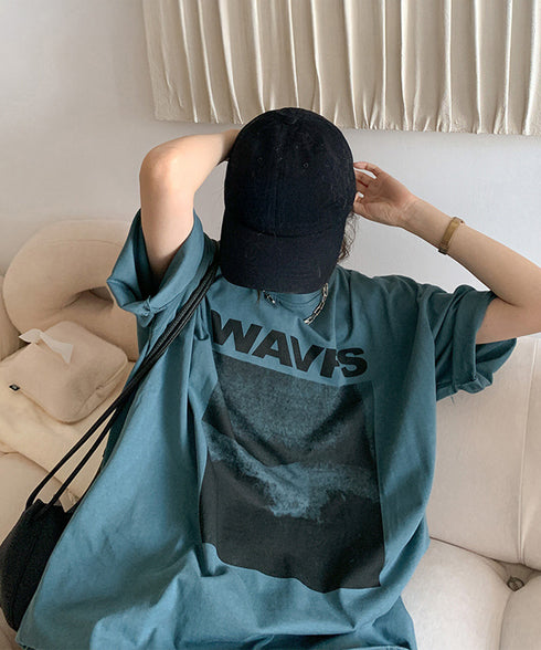 ロングtシャツ ビッグシルエットTシャツ レディース 韓国風プルオーバー 着やせビッグtシャツ半袖 ゆったり おしゃれカットソー 夏トップス グラフィック ロゴT 90XIAOHD-001