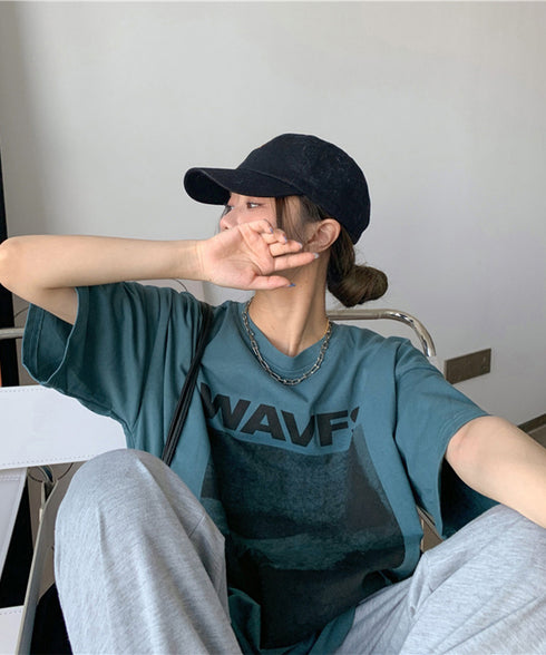 ロングtシャツ ビッグシルエットTシャツ レディース 韓国風プルオーバー 着やせビッグtシャツ半袖 ゆったり おしゃれカットソー 夏トップス グラフィック ロゴT 90XIAOHD-001