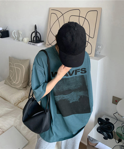 ロングtシャツ ビッグシルエットTシャツ レディース 韓国風プルオーバー 着やせビッグtシャツ半袖 ゆったり おしゃれカットソー 夏トップス グラフィック ロゴT 90XIAOHD-001