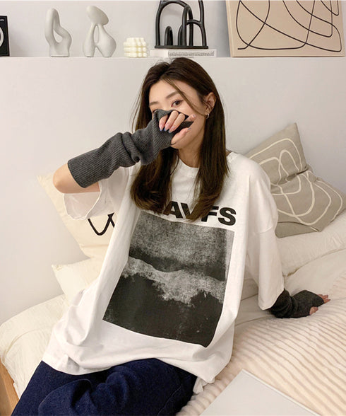 ロングtシャツ ビッグシルエットTシャツ レディース 韓国風プルオーバー 着やせビッグtシャツ半袖 ゆったり おしゃれカットソー 夏トップス グラフィック ロゴT 90XIAOHD-001