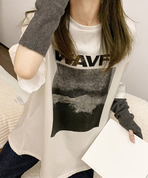 ロングtシャツ ビッグシルエットTシャツ レディース 韓国風プルオーバー 着やせビッグtシャツ半袖 ゆったり おしゃれカットソー 夏トップス グラフィック ロゴT 90XIAOHD-001