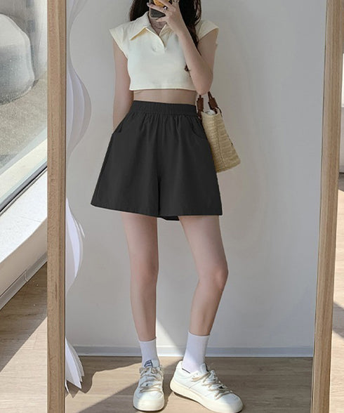 ワイドショートパンツ レディース 短パン ウエストゴム 美脚キュロットパンツ ポケット付き ゆったり ハイウエスト ショーパン 薄手部屋着パンツ 無地ルームウェア 90XMM-001