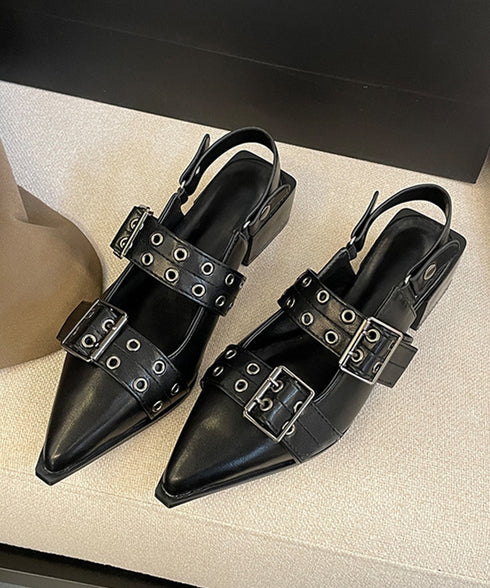 ハトメベルトパンプス ポインテッドトゥ靴 チャンキーヒールパンプスレディース 歩きやすいバックストラップパンプスモード系バックルベルトメリージェーンシューズ韓国風 90XUEZ-001