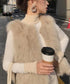 フェイクファーベスト ふわふわファージレ エコファーボリュームベスト 大人可愛いトレンドファージャケットノースリーブ 高見え ノーカラーアウター秋冬 ポケット付き 90XYHM-001