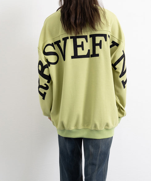 ロゴトレーナーレディースワッフルトップス 韓国風ロングTシャツ ビッグシルエット バックプリント 体型カバーゆるトップス カジュアル 長袖薄手春秋服クルーネック 90YGL-001