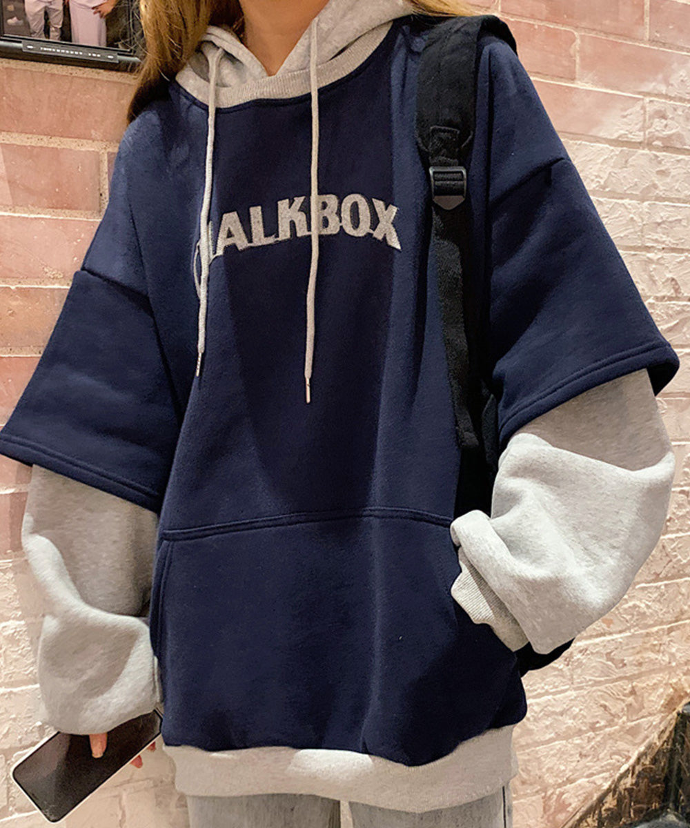 裏起毛 レイヤード風 パーカーレディース